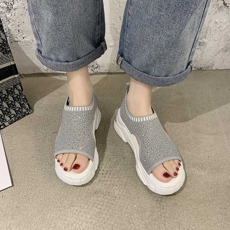 stretch fabric wedge sandals