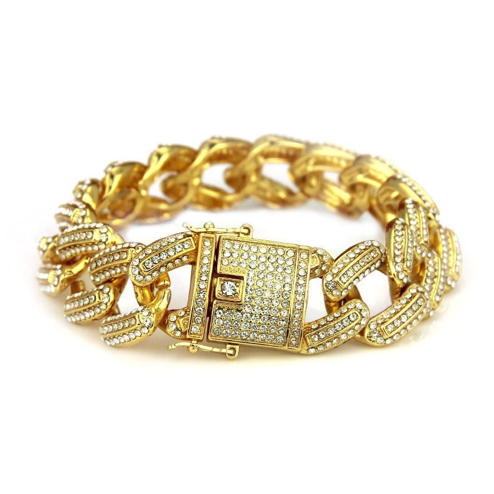 2020 New Luxury Designer Bling Diamond Mens Gold Cuban Link Chain Bracelet Hip Hop Rapper Chains ...