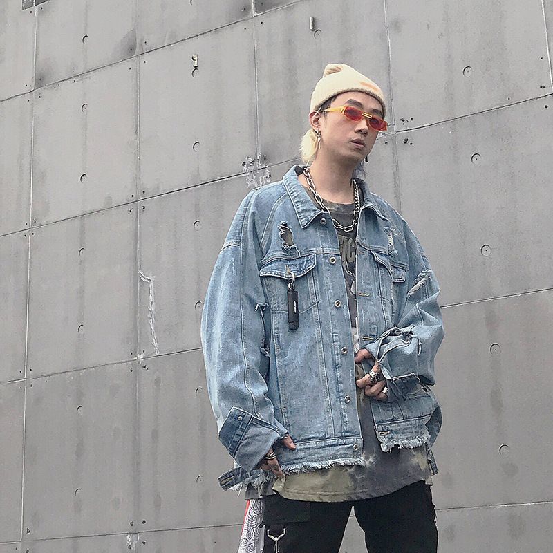 damage denim jacket mens