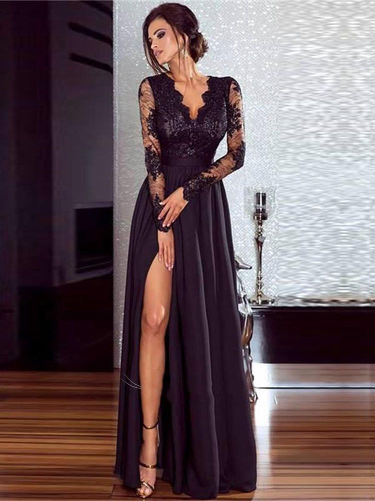 Compra Vestidos Largos De Encaje De Verano Para Mujer Vestido De Fiesta Para  Mujeres Elegantes Ropa Al Por Mayor Dropship Diseño De Encaje Sexy Negro De  Color Sólido Barato | Entrega Rápida