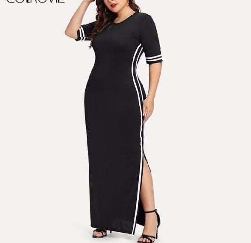 vestido longo preto de malha plus size