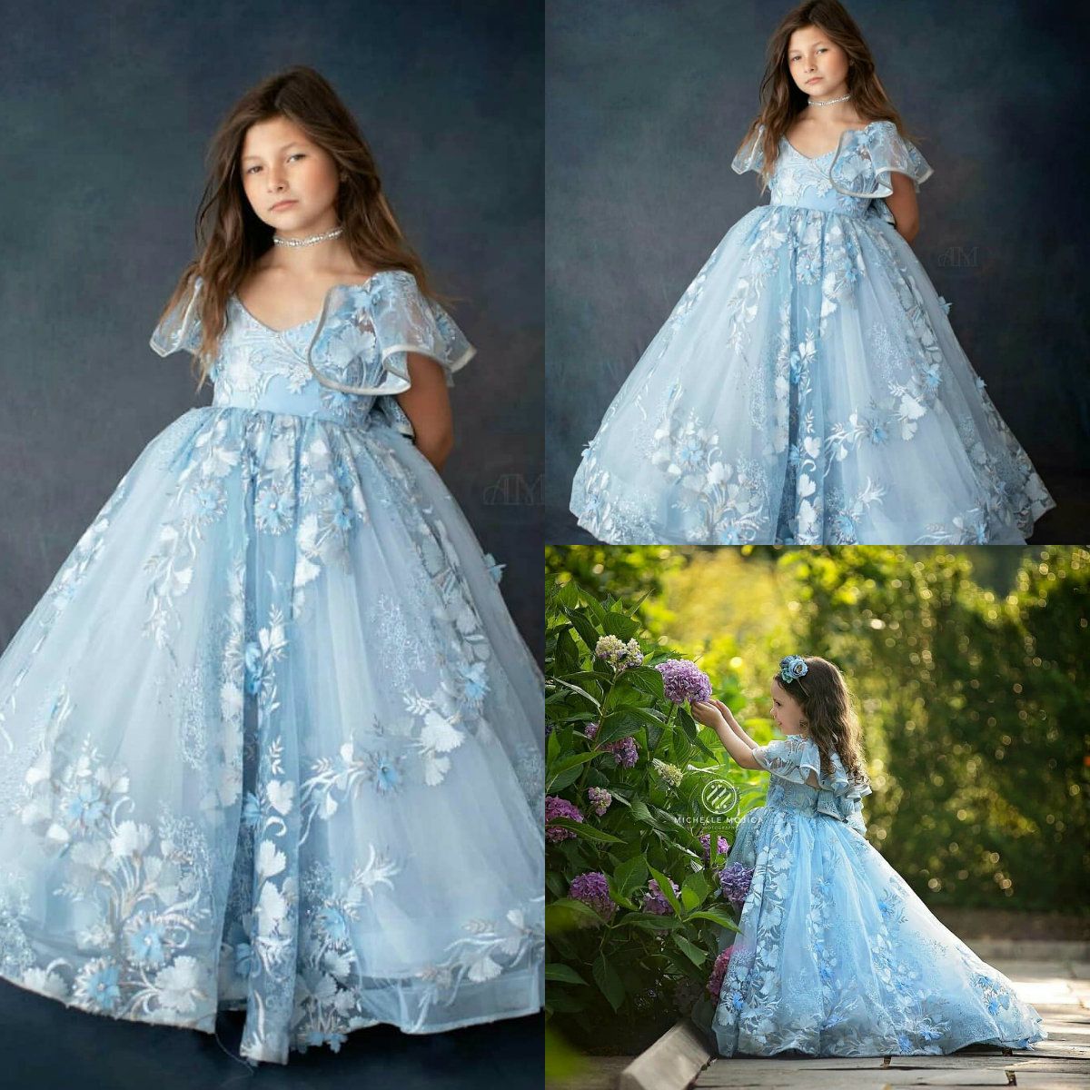 girls light blue party dress