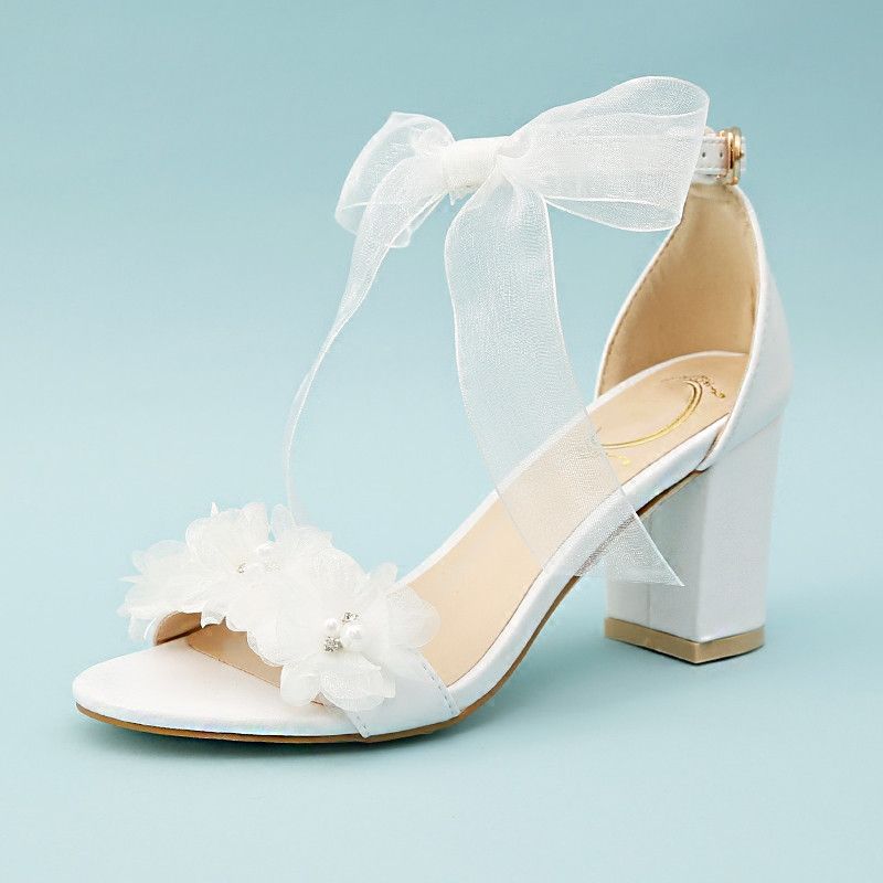 Women Sandals White Wedding Shoes Summer Elegant Lace Bowknot One