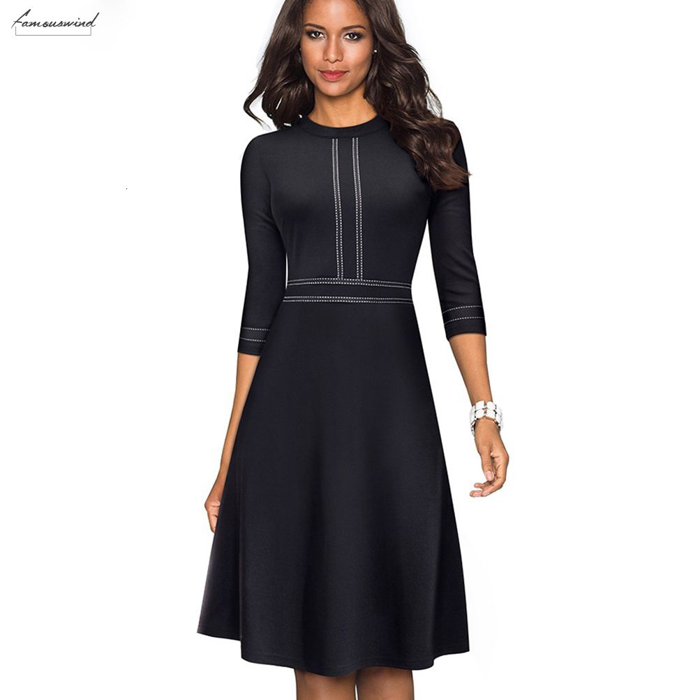 Vintage Party Elegant Women Dress Patchwork Round Neck Pinup