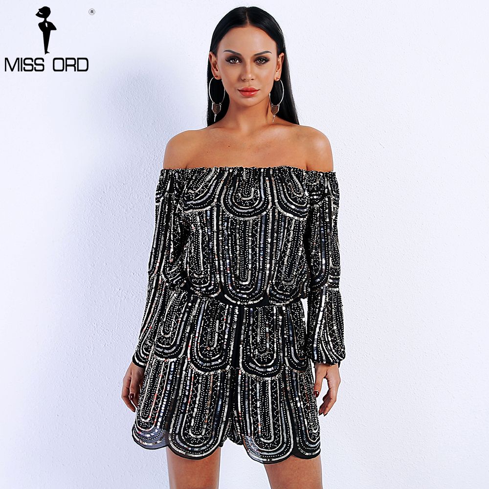 off shoulder sequin long sleeve romper