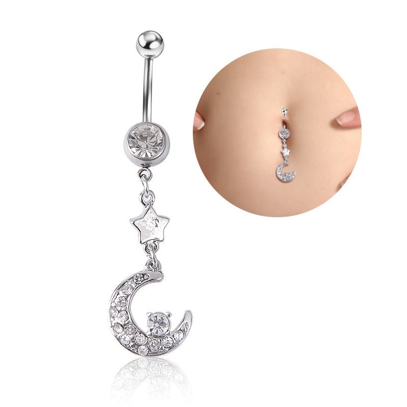 Navel Belly Button Rings Bar Crystal Moon Star Dangle Body Piercing JewelryUS 