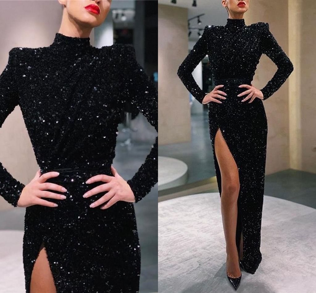 black glitter long sleeve dress