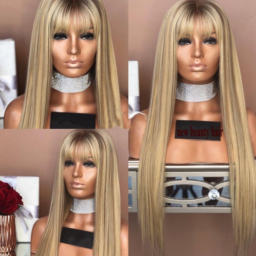 Long Glueless Natural Brazilian Full Lace Front Wigs With Bangs