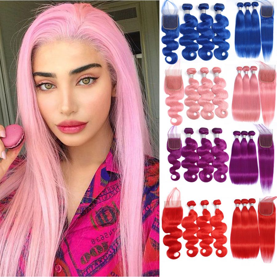 2020 Pure Color Blue Red Pink Purple Red Brazilian Body Wave