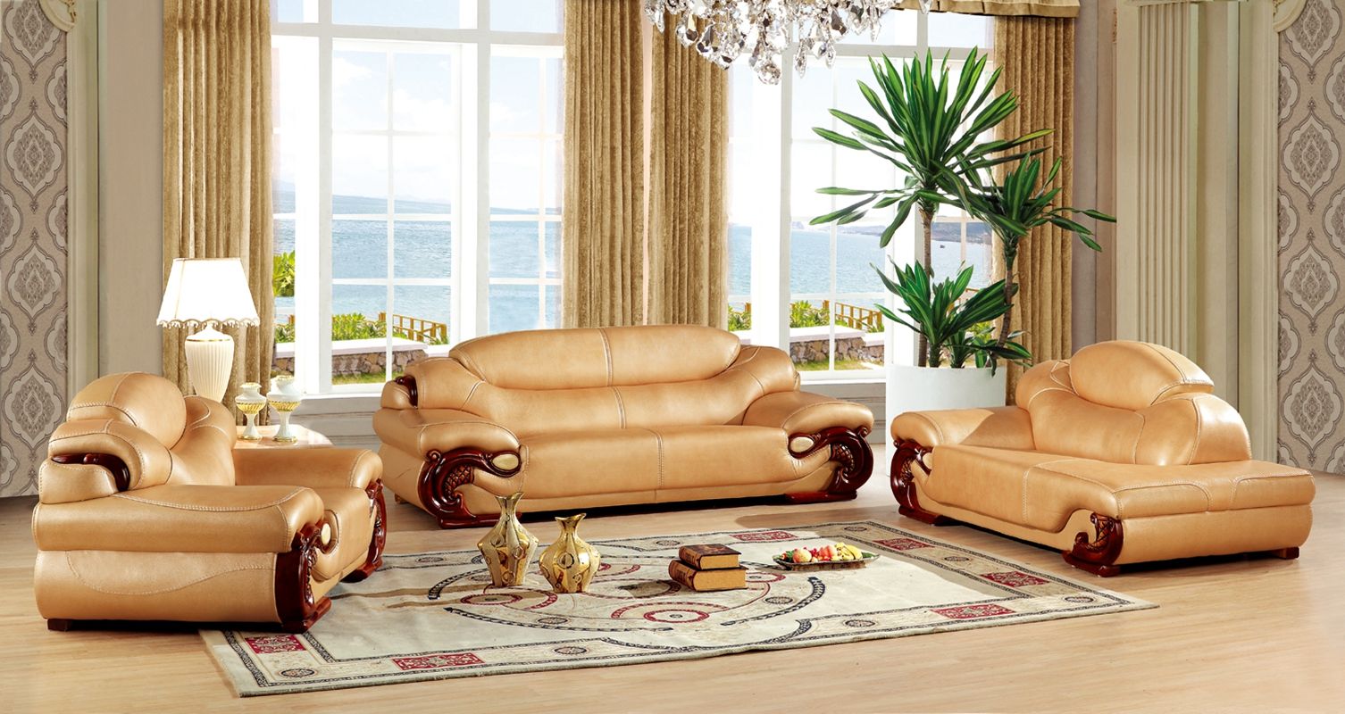 Royal Antique European Leather Sofa Set, European Leather Furniture