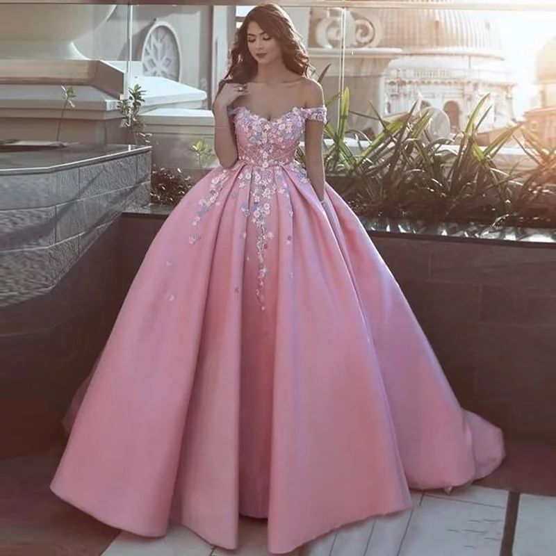 cristiandad Buena voluntad béisbol Arabia Saudita Vestidos de noche rosados ​​Bonitos apliques de flores  Vestido de fiesta formal