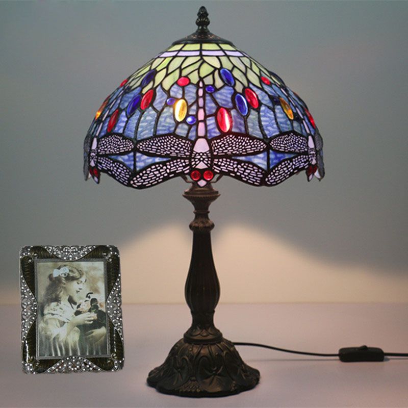 2019 New Tiffany Blue Dragonfly Table Lamp European Living Room
