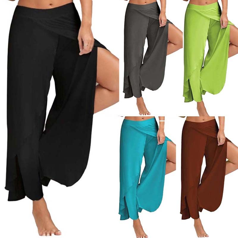 Compra Mujeres De La Yoga Pantalones es Sólidos Divididos De Cintura Alta Pantalones  Anchos De La Pierna De Pantalones Para Mujeres Flojas Ocasionales De Los  Deportes De Los Pantalones De Pijama Inicio