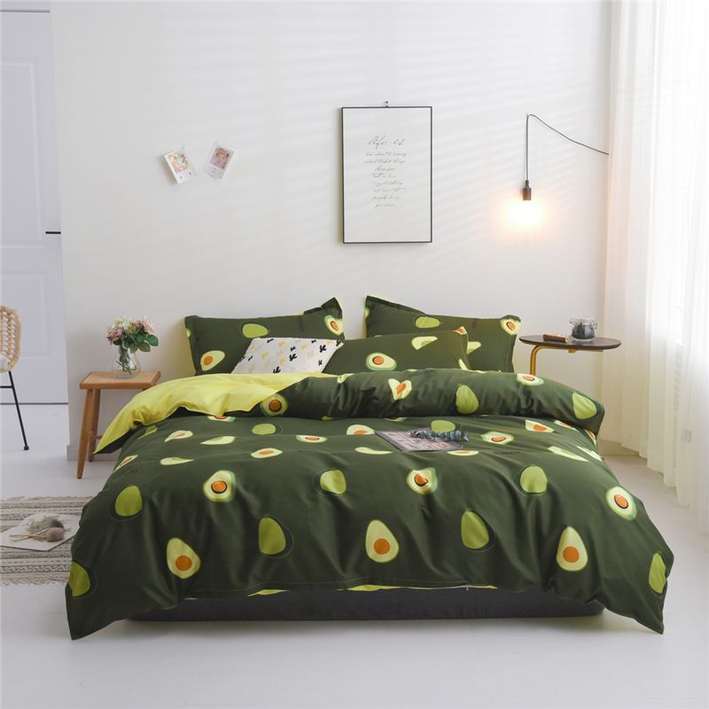 New Army Green Fruit Printed Bedding Set Luxury Bedclothes Bed