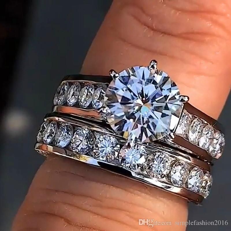 2019 New Female Big Stone Ring Set Boho Fashion Luxury 925 Silver Love Bridal