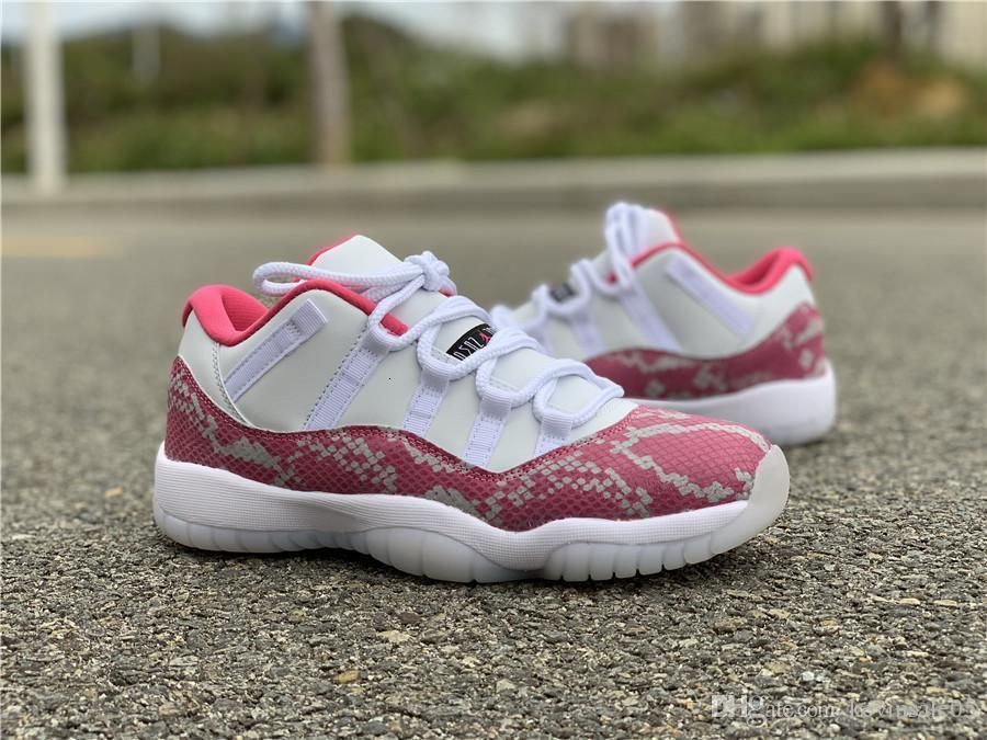 pink and white snakeskin 11s
