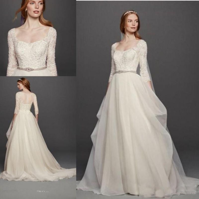 Discount Vintage Ivory Country Wedding Dresses Long Sleeves