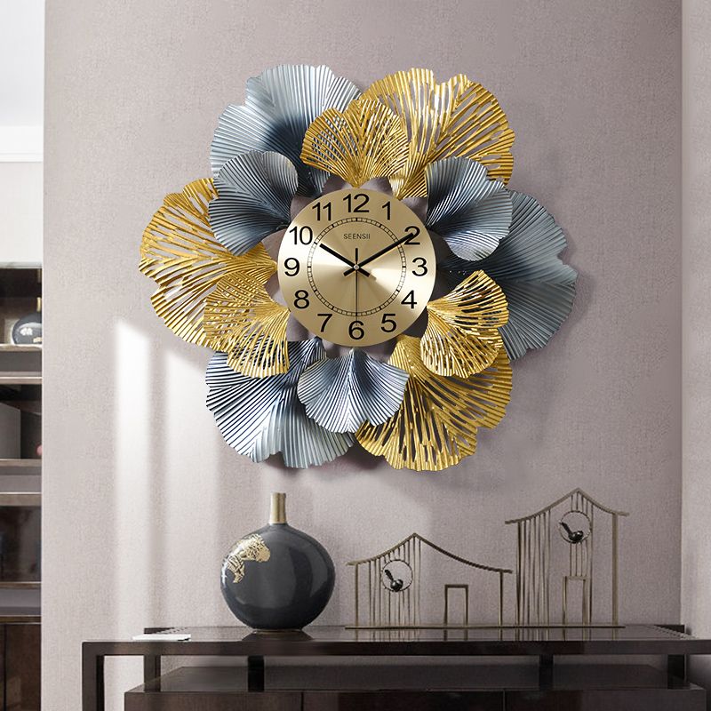 New Chinese Wrought Iron Ginkgo Leaf Decorative Wall Clocks Wall