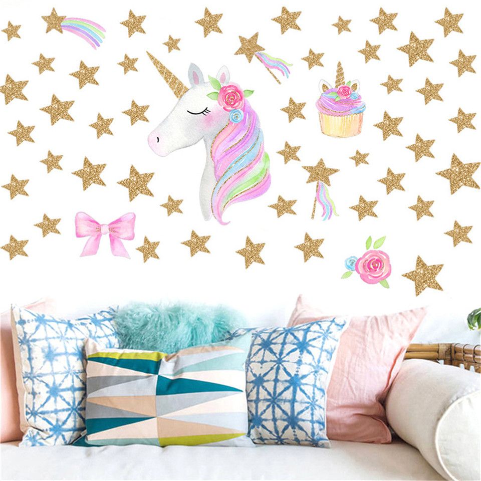 Cute Cartoon Reflective Unicorn Horse Heart Stars Wall Sticker Wallpaper Home Room Decor Decal Diy Cartoon Decals For Kids Cute Cartoon Reflective Unicorn Horse Heart Stars Wall Sticker Wallpaper Home Room Decor Decal Diy Cartoon Decals For Kids
