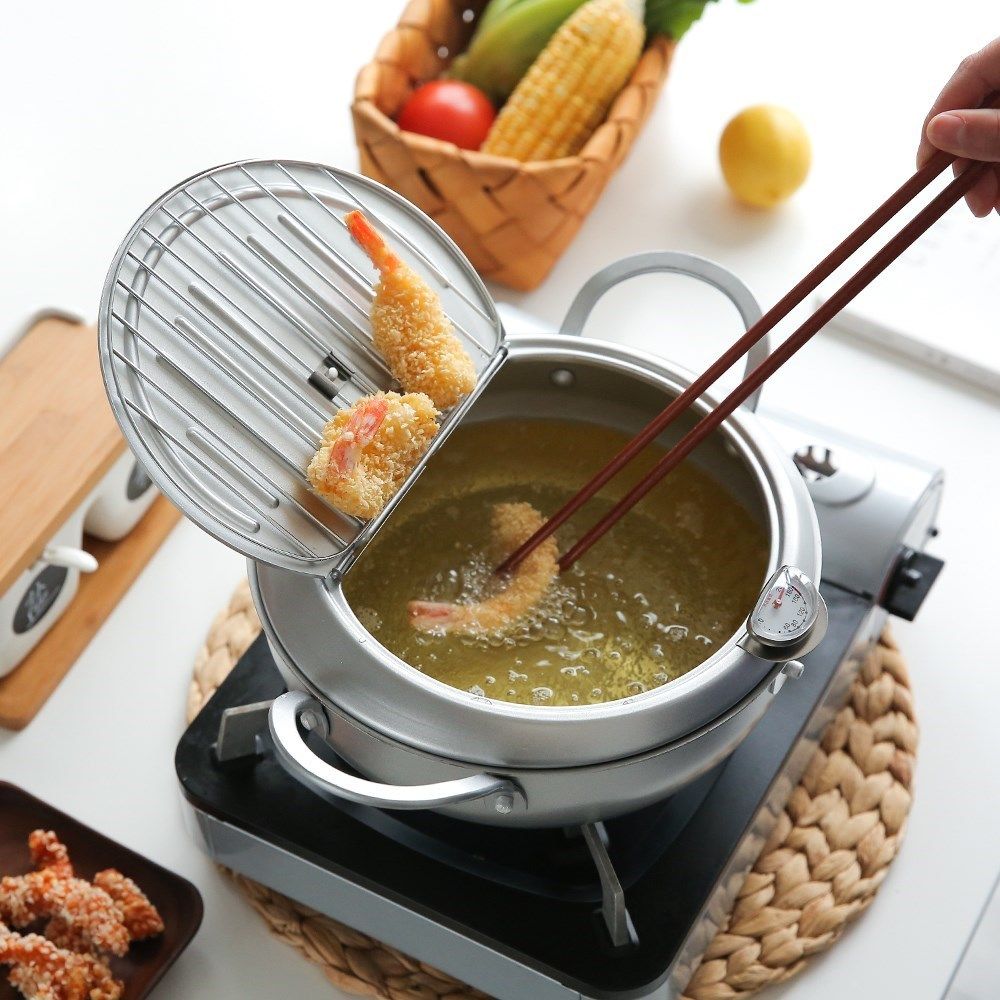 Japanese Style Deep Frying Pot Thermometre Tempura Fryer Pan