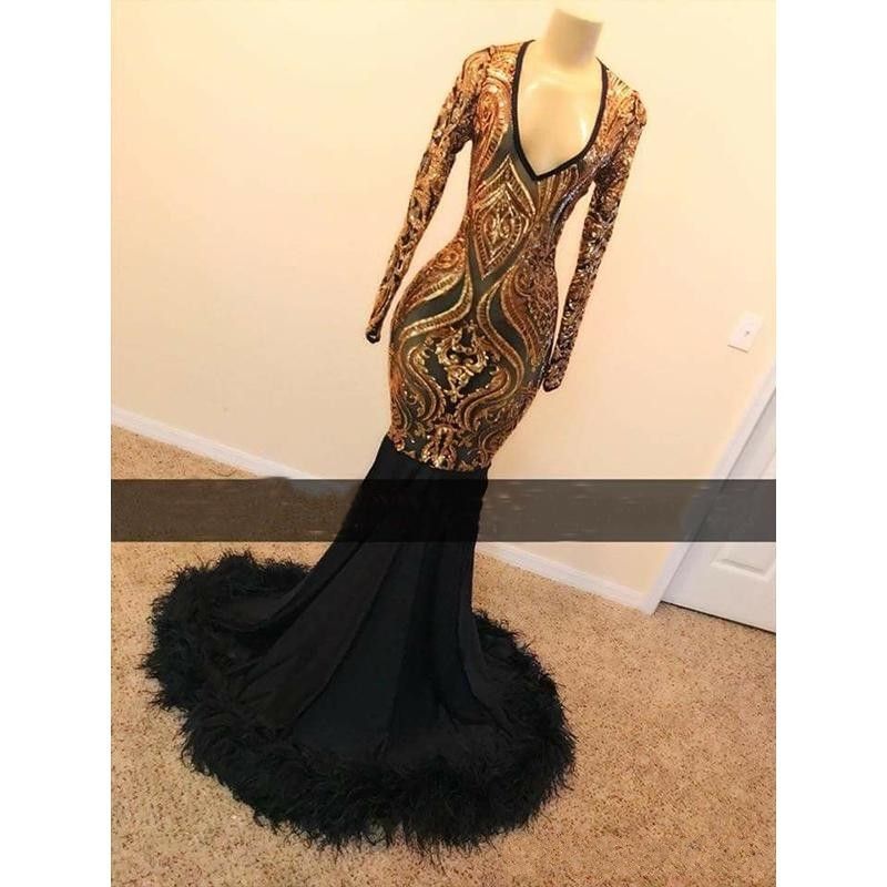 black and gold long sleeve dress