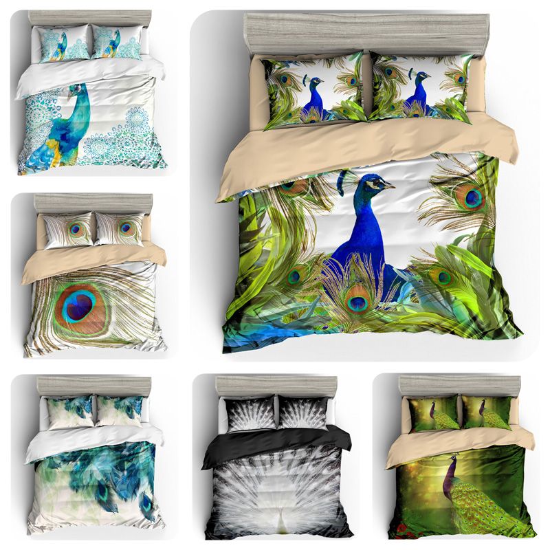 Fanaijia Bedding Sets Queen Size 3d Peacock Feather Print Duvet