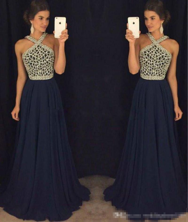 Vestidos de noche de color azul marino de color azul oscuro con cuentas de gasa con Vestidos de noche de color azul marino de color azul oscuro con cuentas de gasa con
