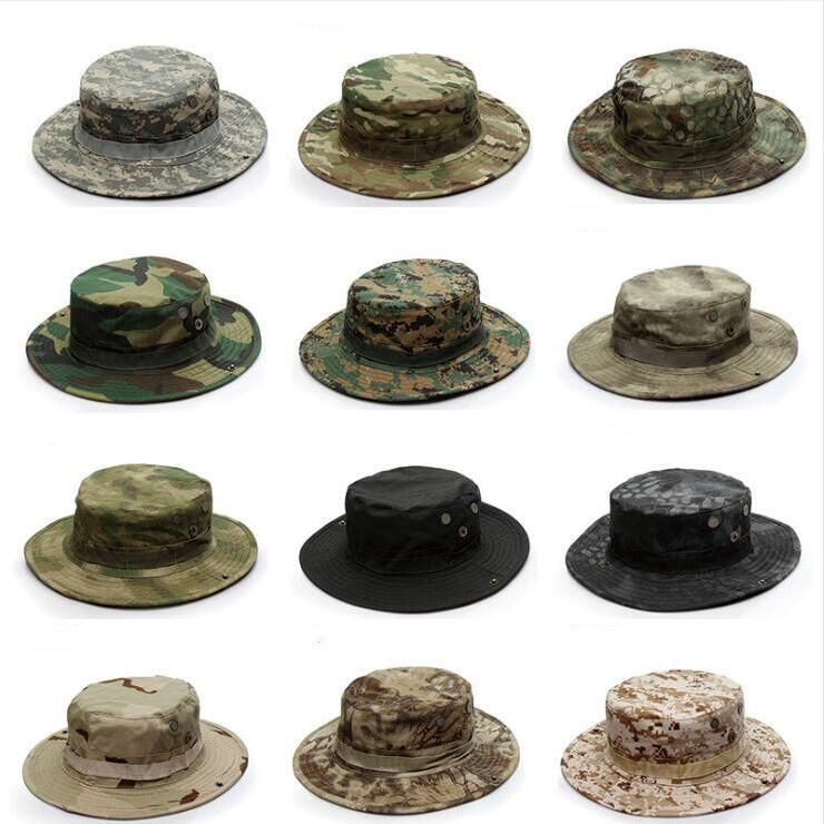 Camouflage Wide Brim Hats Cowboy Sun Hat Fishing Army Bucket Hat Outdoor Tactical Caps Boonie
