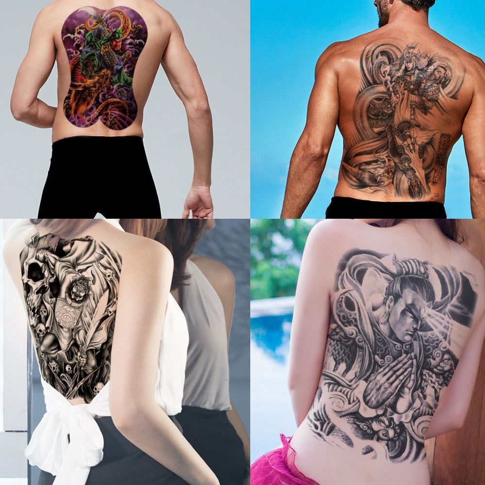 Large Temporary Tattoo Full Back Body Art Sticker Guan Yu Sun Wukong Myth Characters Big Decal