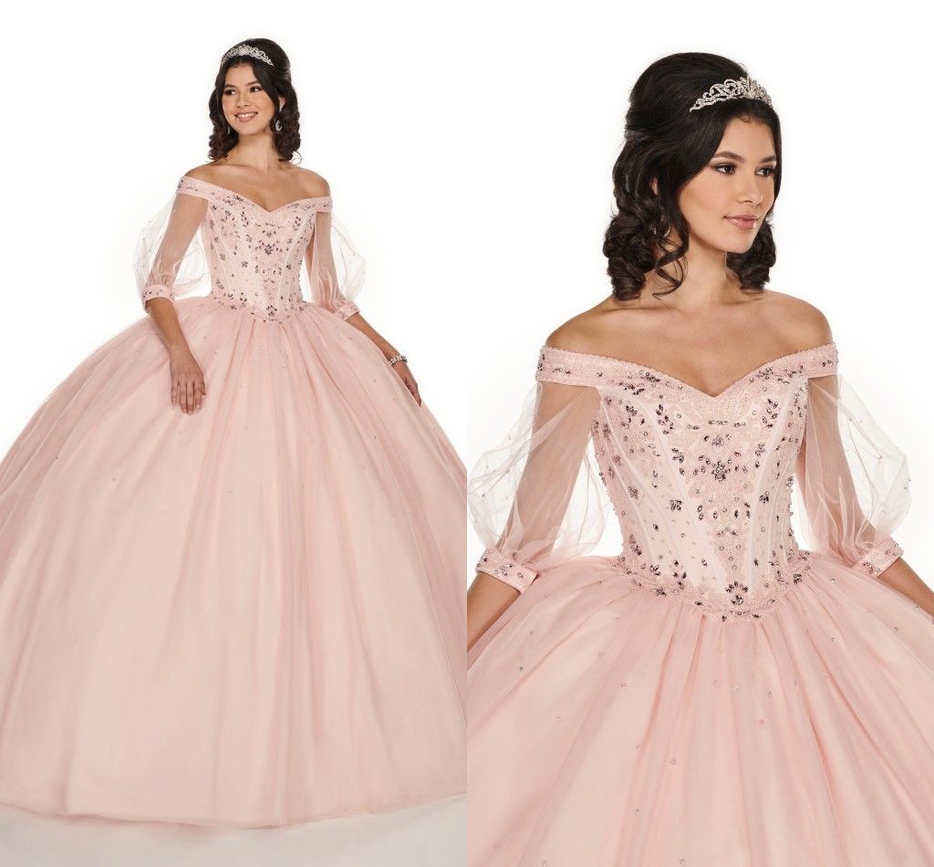 2019 Blush Pink Navy Blue Half Sleeves Off Shoulder ...