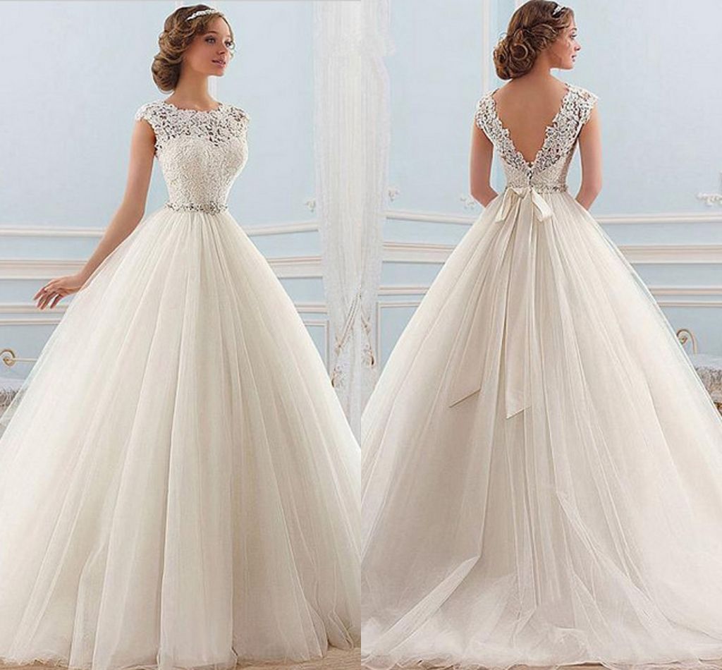 Discount Vintage A Line Wedding Dresses Cap Sleeves Sexy Open Back Lace Appliques Sash White Tulle Cheap Garden Western Country Bridal Gowns Weddings Dresses Weding Dresses From Sherri Hill Dresses 114 98 Dhgate Com