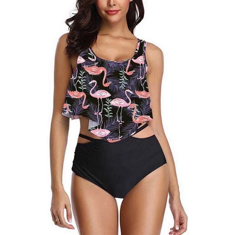 Mujer Traje Baño Bikini Dos Piezas Cuello Alto Y Malla Estampado Floral Mujer Traje Baño Bikini Dos Piezas Cuello Alto Y Malla Estampado Floral