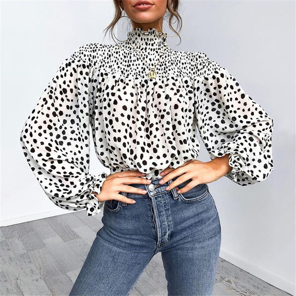 Compra Blanco Elegante Camisa De La Blusa De Leopardo De Impresión Mujer  Blusa Floja Ocasional De Manga Larga De Cuello Alto Para Mujer Tops Y Blusas  NZ19.9 260 Barato | Entrega Rápida