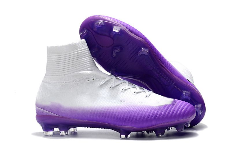 purple and white football cleats