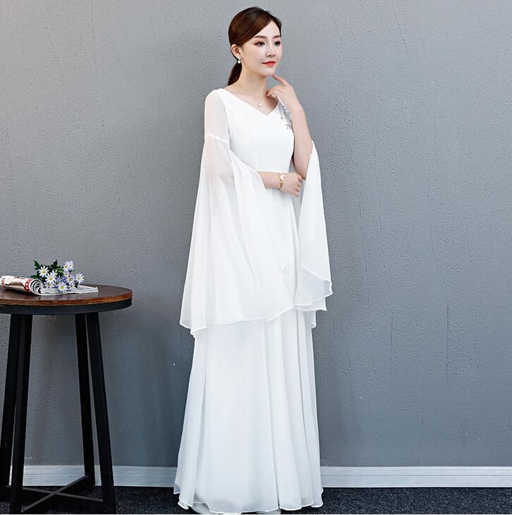 white chiffon dress with sleeves