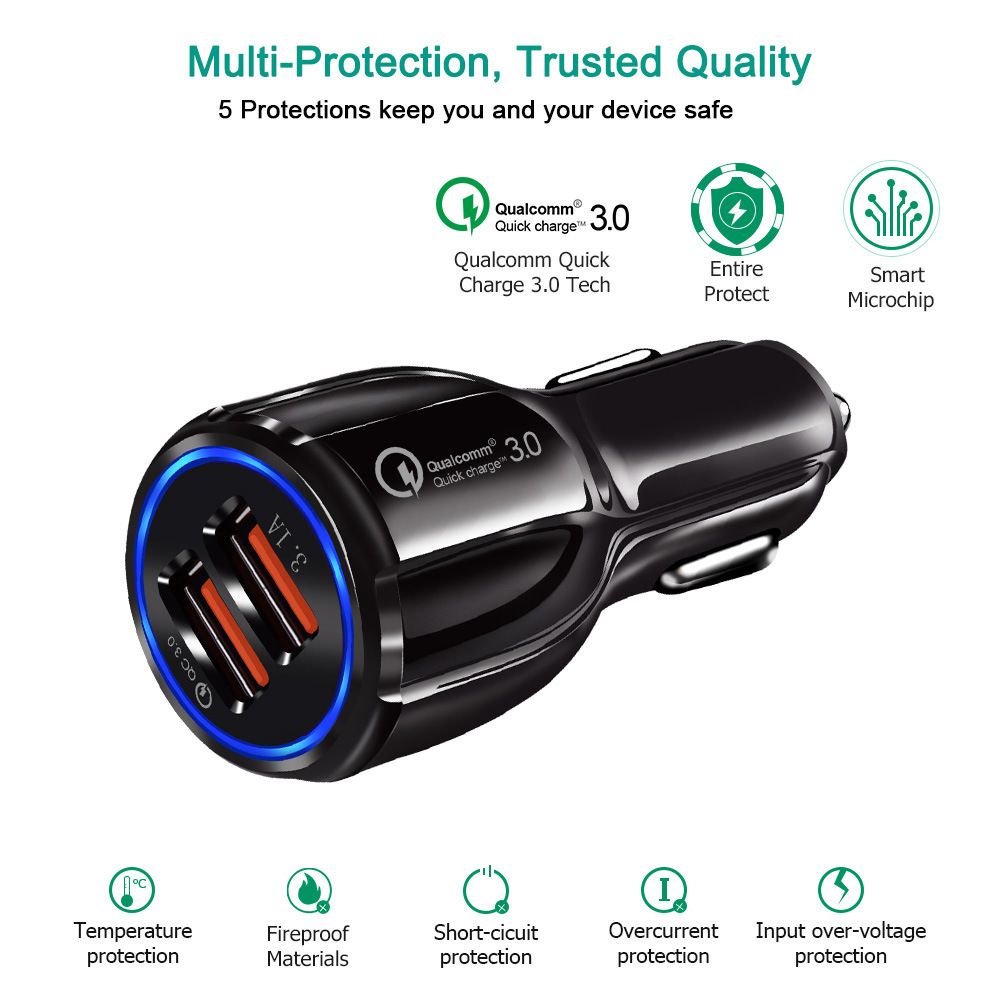 Chargeur Voiture Rapide Quick Charge 3.0 30W DC-681 - 2 x USB - Noir