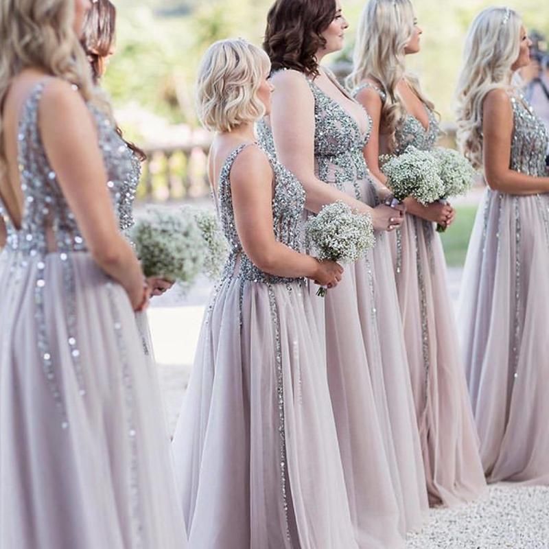 grey beaded bridesmaid dresses