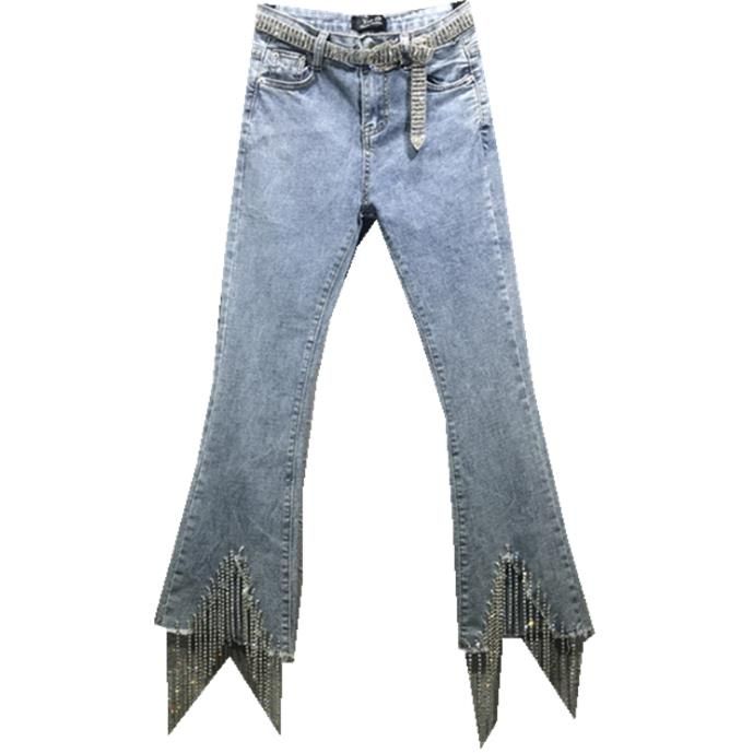 Pantalones mujer 2019 moda de de alta cintura cuentas diamante delgado tobillo