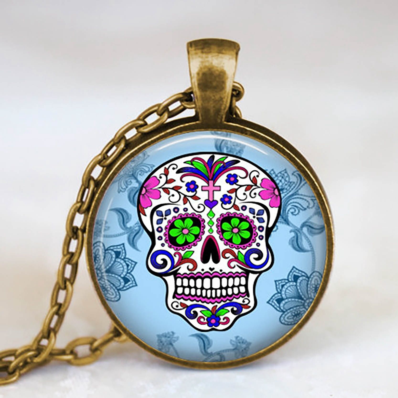 Wholesale Mexican Skeleton Pendant Day Of The Dead Necklace Antique
