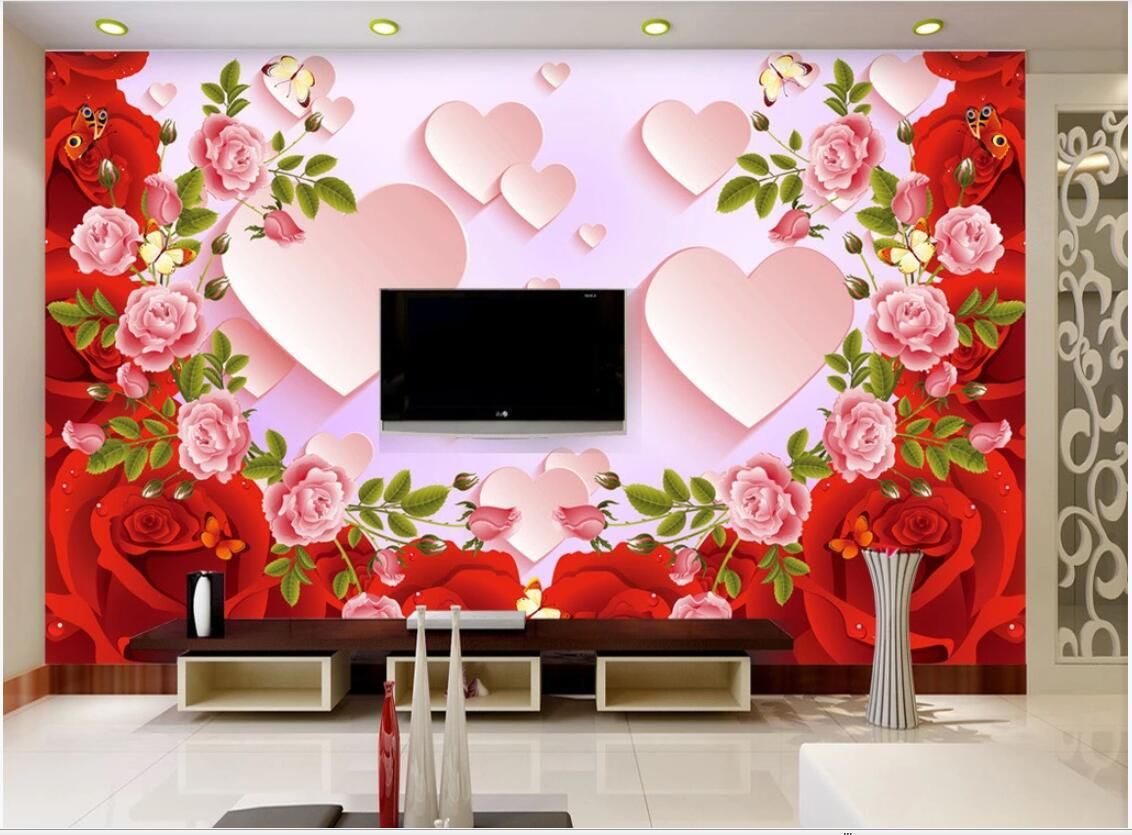 3d wallpaper custom photo murals Three-dimensional love romantic marriage  room rose sofa TV background wall