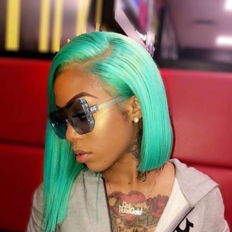 Mint Green Bob Lace Front Human Hair Short Wigs For Black Women Brazilian Virgin Hair Bob Straight Full Lace Wigs Pre Plucekd Natural From Fashionhairqd 22 Dhgate Com