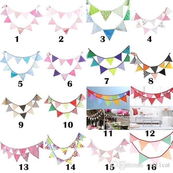 12 Flags Fabric String Flags Wedding Birthday Party Pennant Bunting Banner GR