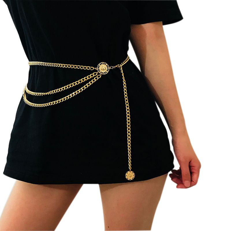 Oferta de trabajo Ligero patrón Cinturón de moda para mujer Cinturón de cadena Cadera Cintura alta Oro  Narrow Cadena de metal