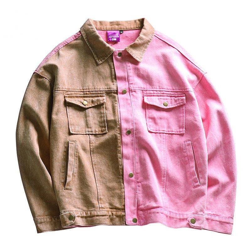 pink patchwork denim jacket