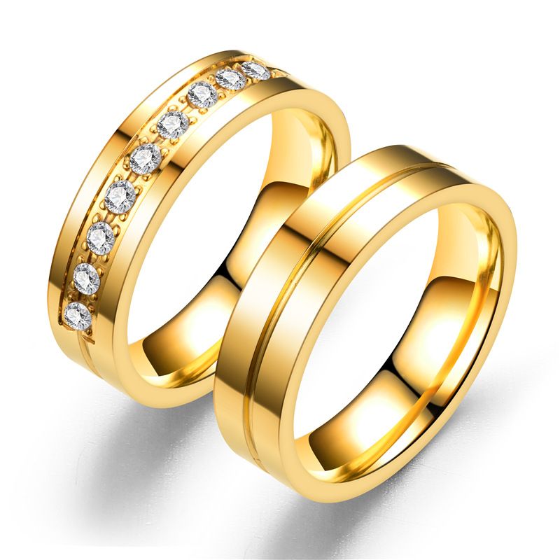 Compromiso pareja oro anillos de boda Anillos para mujeres / Hombres Acero inoxidable CZ