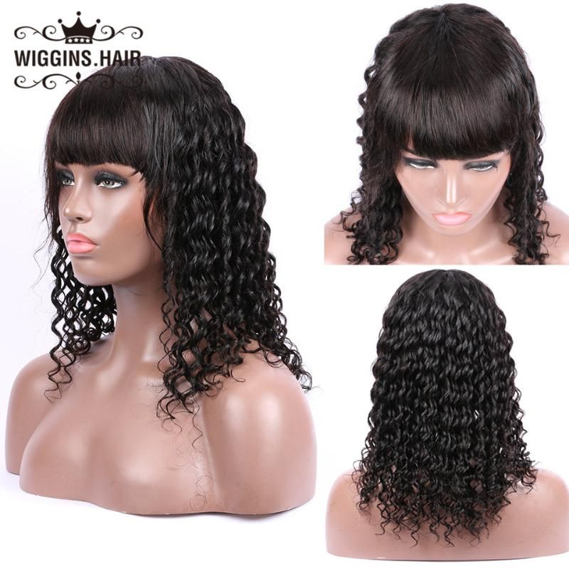 Lace Wigs Wiggins Hair Human With Bangs Deep Wave Pre Plucked For Black  Women None-Lace Peruvian Full Machine 2PCS
