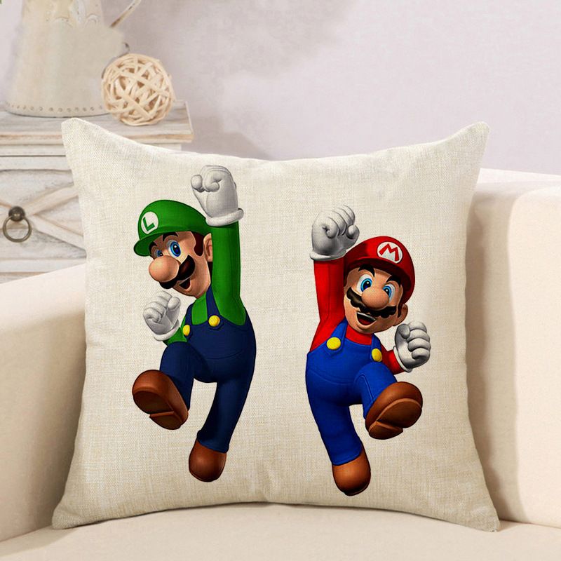 Super Mario Cushion Cover Cotton Linen Cartoon Styles Printed