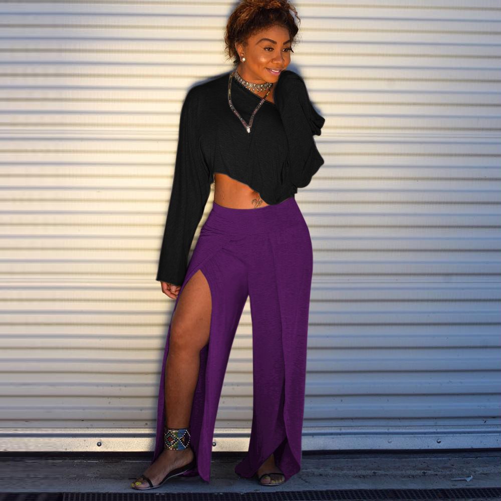 Pantaloni Larghi A Vita Alta Con Spacco Laterale A Vita Alta Da Donna  Pantaloni Lunghi Sportivi Casual Nuovo Vestito Da Club Party Moda i Da  12,58 € | DHgate Italy