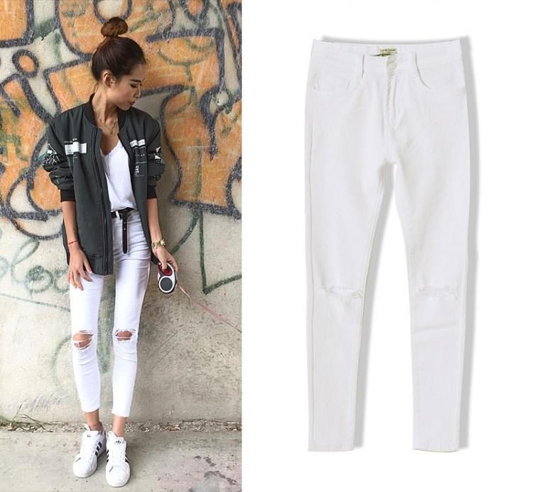 ladies white ripped skinny jeans
