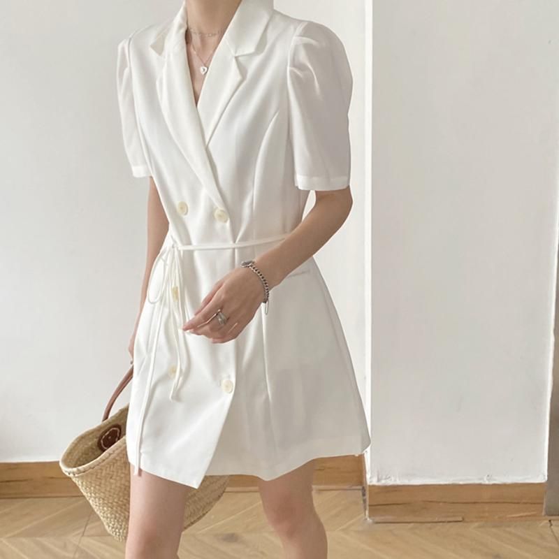 white short sleeve blazer dress